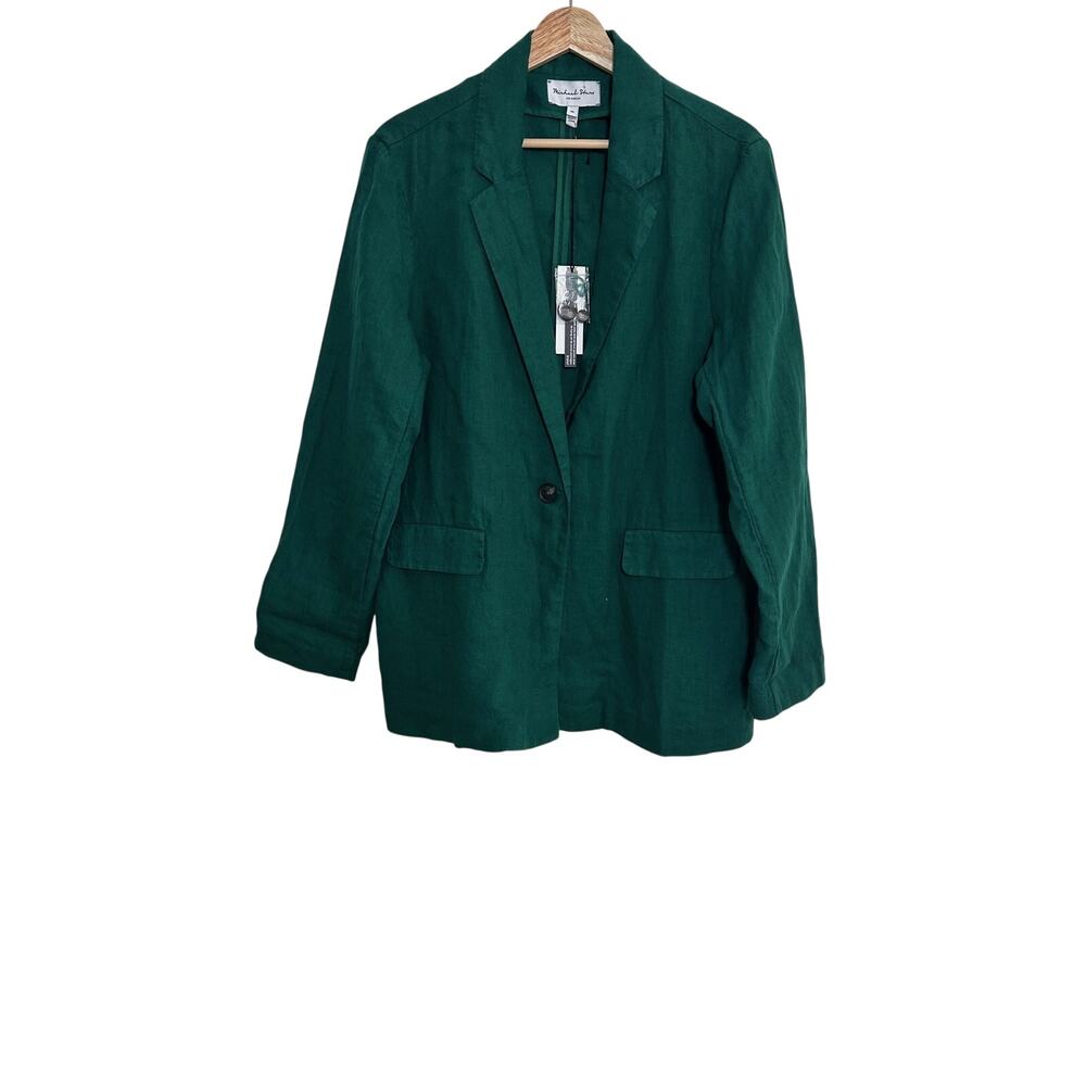Michael Stars Linen Blazer Green XL Lightweight One Button Jacket Classic - Picture 6 of 10